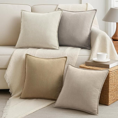 ZWJD Throw Pillow Covers 18x18 Set of 4 Chenille Pillow Covers with Elegant Design Soft and Luxurious Decorative Throw Pillows for Couch, Bed, and Home Decor