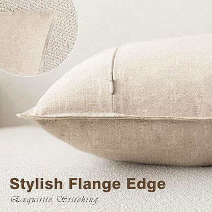 Foindtower Pack of 2, Decorative Linen Soild Throw Pillow Covers Soft Accent Cushion Case Boho Farmhouse Neutral Pillowcase for Couch Sofa Bed Living Room Home Decor 22 x 22 Inch Natural Beige