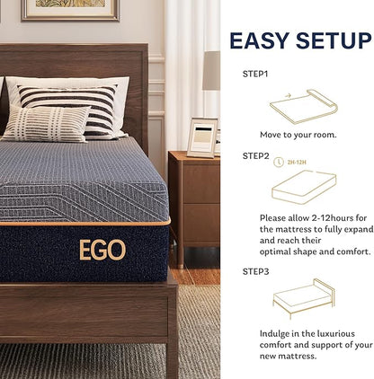 MLILY EGOHOME 12 Inch Full Mattress, Copper Gel Cooling Memory Foam Mattress for Back Pain Relief,Therapeutic Double Mattress Bed in a Box, Made in USA, CertiPUR-US Certified, 54x75x12 Black
