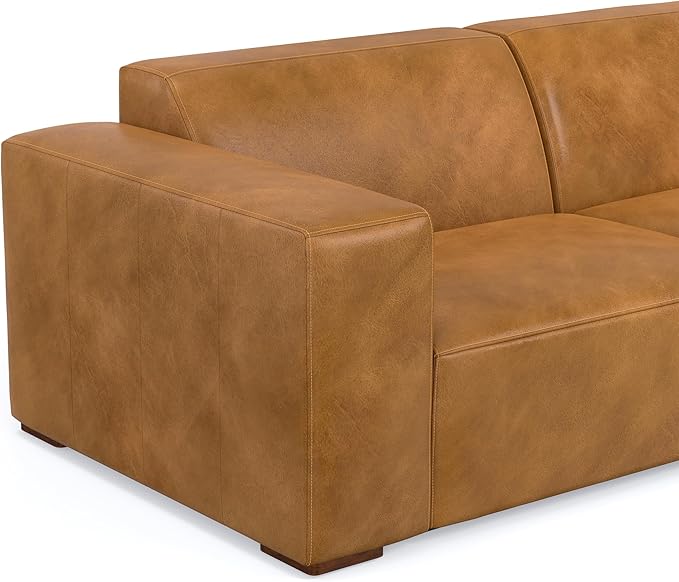 SIMPLIHOME Rex 2-Seater Modular Sofa in Full-Grain Genuine Leather, Sienna, 88-inches Wide, Handcrafted Leather Loveseat Sofa for Living Room