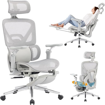 MOJAY High-Back Ergonomic Mesh Office Chair, Modern Executive Desk Chair with 6D Armrests Computer Task Chair (Grey Mesh 3-Zone Lumbar Support)