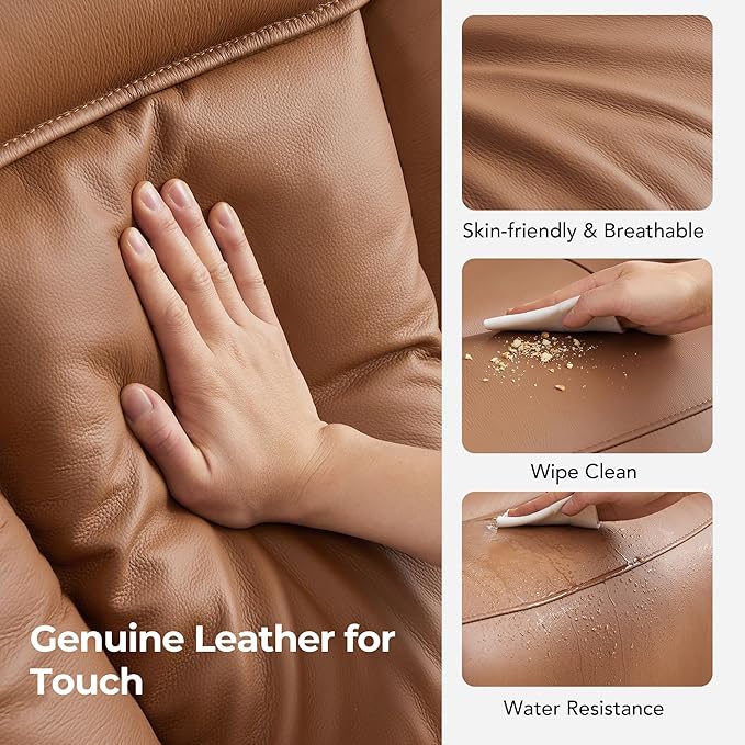 CHITA Electric Power Lift Recliner Chair for Elderly with Massage and Heat, Large Lay Flat Genuine Leather Recliner Chair with Cup Holders, USB Ports, Power Headrest, Independent Backrest, Saddle