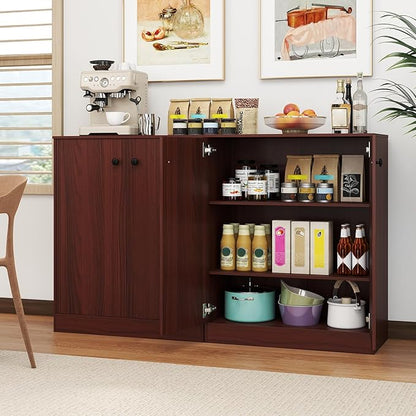 GOFLAME Floor Storage Cabinet with 2 Doors, Freestanding Accent Storage Cabinet Organizer with 3-Tier Inner Shelves, Modern Sideboard Buffet Cabinet for Kitchen, Living Room, Entryway, Dark Brown