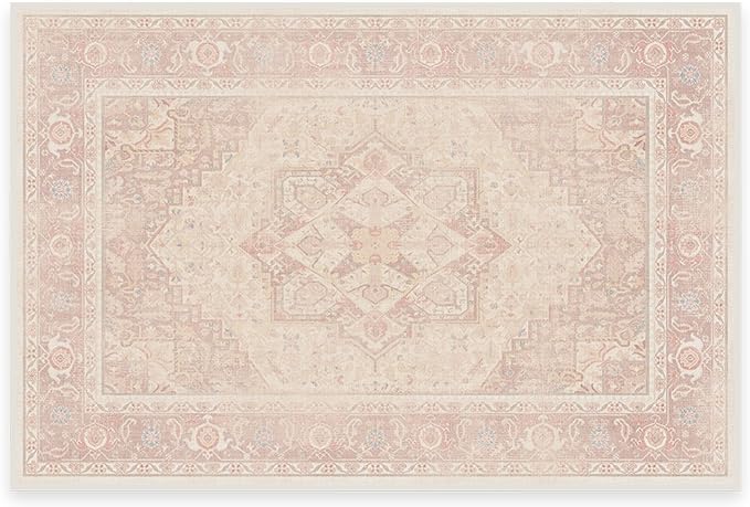 RUGGABLE Washable Area Rug – Kamran Soft Pink 2x3, Stain-Resistant, Non-Slip – Small Machine Washable Rugs for Living Room, Bedroom, Hallway, Entryway & Bathroom–with Standard Pad