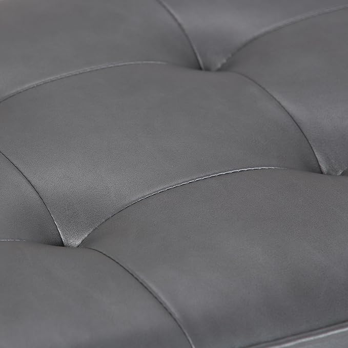 SIMPLIHOME Cosmopolitan 44 inch Wide Transitional Rectangle Storage Ottoman Bench with Open Bottom in Stone Grey Vegan Faux Leather, Assembled for the Living Room and Bedroom