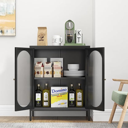 Small Cabinet with 2 Acrylic Doors, Metal Pantry with Adjustable Shelf and High Feet, Black Accent Cabinet for Home, Office, Living Room,Sideboard, Hallway and Entryway