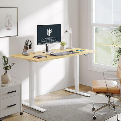 FLEXISPOT E6 MAX Bamboo 60x30 Inch Dual Motor 3-Stage Heavy Duty Standing Desk, 330lbs Weight Capacity, Height Adjustable Desk w/Cable Management & Wheels (Solid Bamboo Desktop + White Frame)