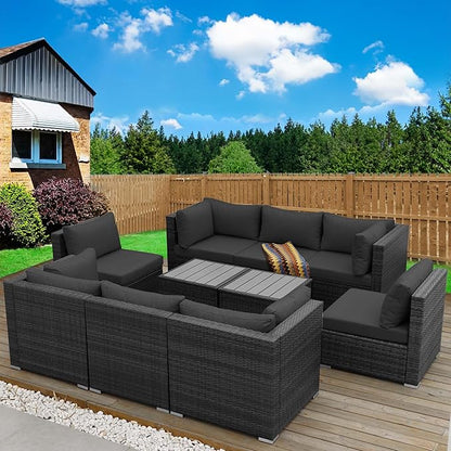 NICESOUL 10 Piece Outdoor Patio Furniture Set, Extra Large Wicker Modular Sectional with Side Tables, 29.3'' High Back Comfortable Rattan Conversations, Modern Couches Gray Color for Exteriors, Gray
