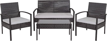 Flash Furniture Aransas Series 4 Piece Black Patio Set with Steel Frame and Gray Cushions