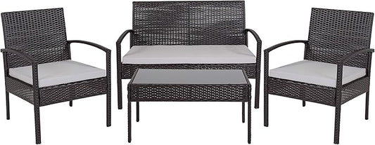 Flash Furniture Aransas Series 4 Piece Black Patio Set with Steel Frame and Gray Cushions