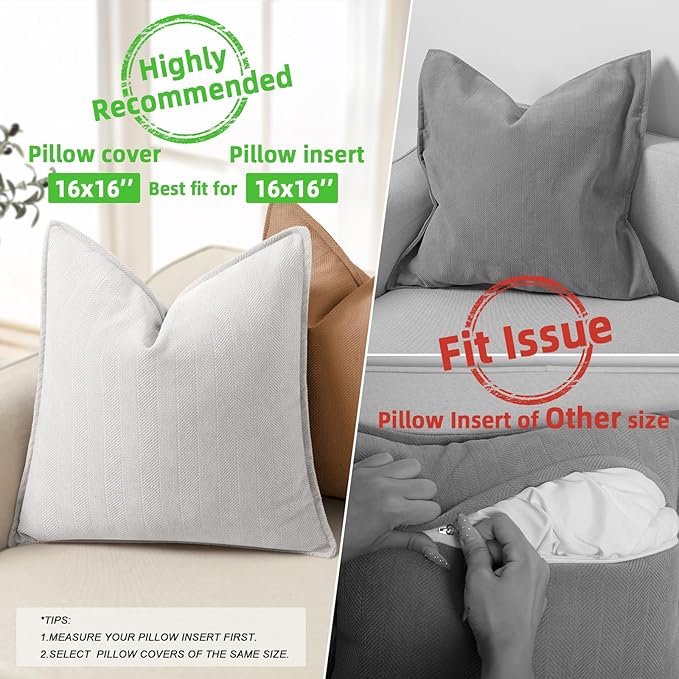 ZWJD Cream Pillow Covers 16x16 Set of 2 Chenille Throw Pillow Covers with Elegant Design Soft and Luxurious Decorative Throw Pillows for Couch, Bed, and Home Decor