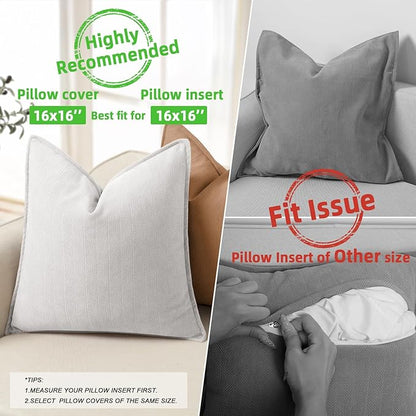 ZWJD Cream Pillow Covers 16x16 Set of 2 Chenille Throw Pillow Covers with Elegant Design Soft and Luxurious Decorative Throw Pillows for Couch, Bed, and Home Decor
