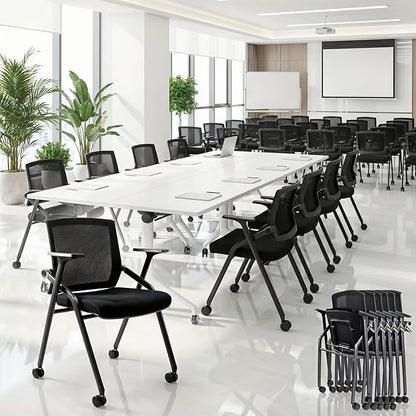 20 Pack Stackable Conference Room Chairs with Paddle Folding Office Chair Foldable Desk Chair Mesh Back and Arms for Conference Meeting Guest Reception Home Office Training Room Chair Black