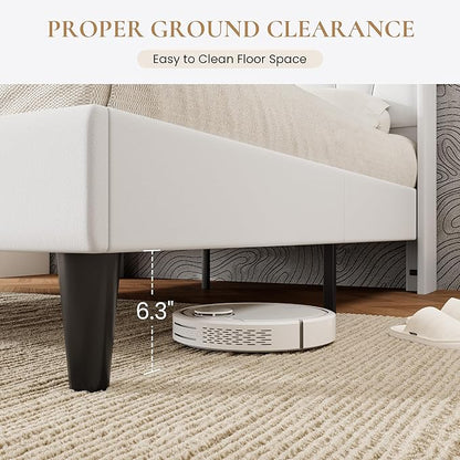 SHA CERLIN Full Size Bed Frame with Charging Station and LED Lights, Modern Velvet Platform Bed with Upholstered Geometric Wingback Headboard, No Box Spring Needed, Easy Assembly, White