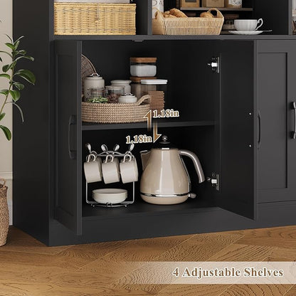 HORSTORS 71" Tall Storage Cabinet, Large Kitchen Cabinet with Deep Shelves and Doors, 47" Freestanding Display Shelf with Storage for Home Office, Living Room, Black