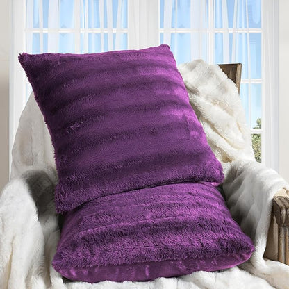 Cheer Collection Faux Fur Throw Pillows - Decorative Pillows for Couch, Bed Throw Pillows, Purple Accent Pillows for Bedroom or Living Room Aesthetic, Set of 2 Furry Throw Pillows, 22" x 22"