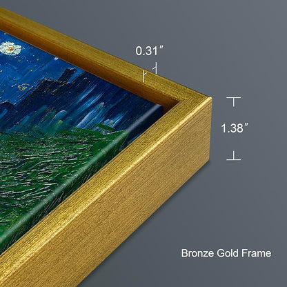 Wieco Art Framed Wall Art of Cafe Terrace at Night by Vincent Van Gogh Paintings Reproduction Abstract Canvas Prints for Home Living Room Decorations Bronze Gold Frame