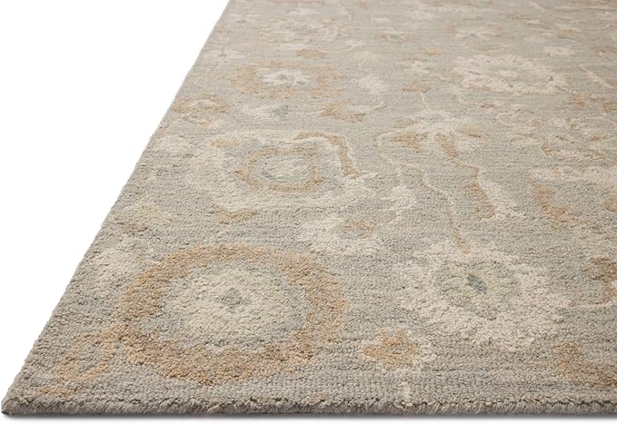 Loloi Chris Loves Julia Dorothea Collection DRT-01 Stone/Multi 8'-6" x 11'-6" Area Rug Wool Neutral Floral Living Room Bedroom Carpet