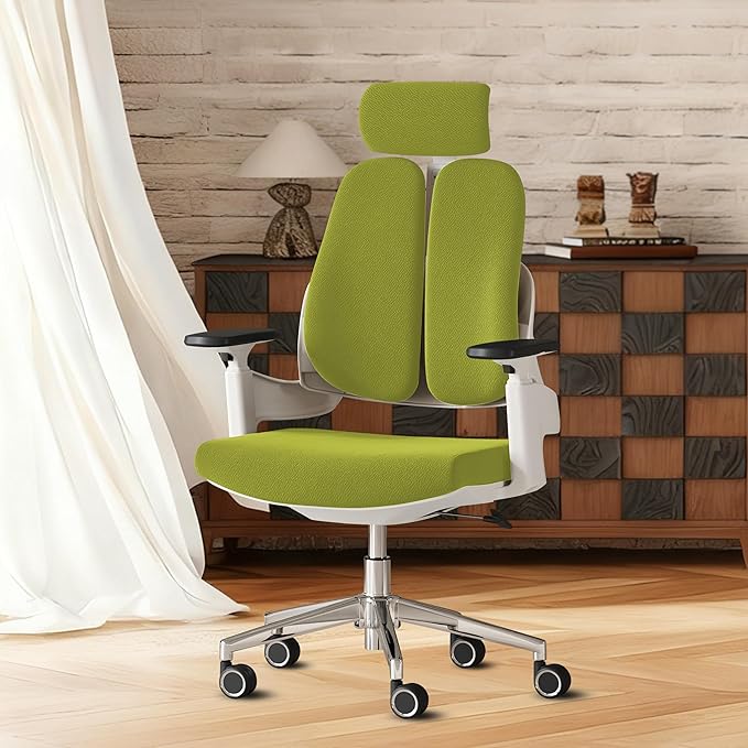 Ergonomic Office Chair Big and Tall Desk Chair, Dual-backrest Computer Chair with 3D Adjustable Arms and Lumbar Support, 500lbs Extra Wide Seat, for Home & Office Use,Green