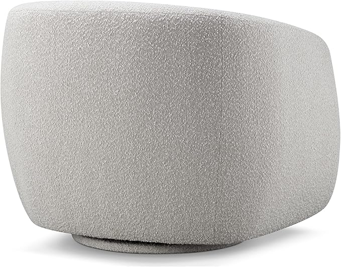 CHERS Aspen Swivel Accent Chair with Wood Accents, Bouclé Upholstered Armchair for Living Room, 360° Swivel Barrel Chair with High-Density Cozy Foam Cushioning, Modern Design, Light Gray