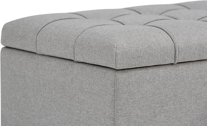 SIMPLIHOME Sienna Storage Ottoman Bench - 33 inch Wide Upholstered Linen Look Fabric Rectangle Storage Ottoman Bench in Fawn Brown, Transitional Tufted Ottoman for Living Room with Lift Top