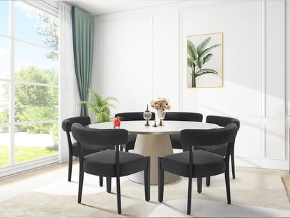 Modern Black Dining Chairs Set of 8, Faux Leather Upholstered Kitchen & Dining Room Chairs, Mid Century Modern Wooden Dining Chairs Oversized Sturdy Rounded Chairs Curved Back