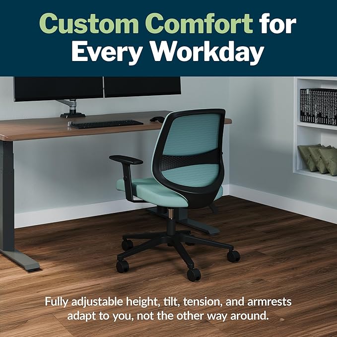 Vari Foundation Chair - Ergonomic Home Office Desk Chair + Adjustable Height, Tilt, and Armrests, Breathable Mesh, Lumbar Support - Swivel Rolling Task Chair for Office or Study (Seaside Blue)