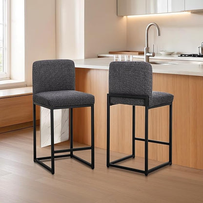 ALPHA HOME 24" Bar Stools Set of 4 Kitchen Counter Stools with Back, Counter Height Stools with Upholstered Footrest for Kitchen Island, Metal Steel Frame, Chenille, Darkgray