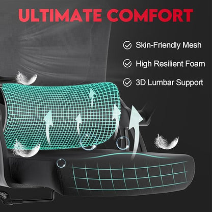 Ergonomic Office Chair - 400LB Comfy Desk Chairs with Adjustable Headrest and Lumbar Back Support, Mesh Computer Chairs with Wheels and Arms for Home Office, Study, Bedroom and Dorm (08black)
