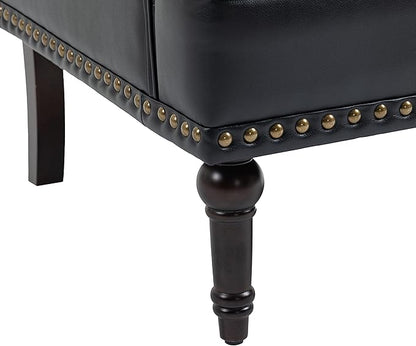 UIXE PU Leather Accent Chair, Modern Upholstered Armchair for Living Room, Comfy Arm Chair Single Sofa Reading Seat with Wooden Legs for Office Home Bedroom - Black