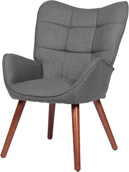 Modern Dining Room Chairs, Mid Century Upholstered Kitchen Chairs with Back Support and Solid Wood Legs, Accent Dinner Chair for Kitchen, Dining Room, Living Room, Restaurant, Dark Grey