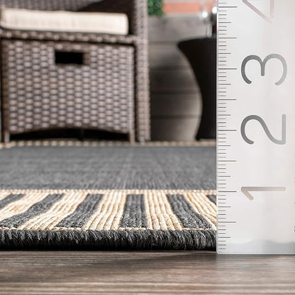 nuLOOM 9'6" x 12' Outdoor Area Rug, Casual Design With Striped Border, Stain Resistant, Highly Durable, For Patio, Balcony, Bedroom, Living Room, Dining Room, Bathroom, Dark Grey