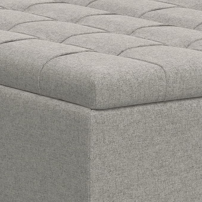 SIMPLIHOME Harrison 40 inch Wide Transitional Square Large Coffee Table Storage Ottoman in Cloud Grey , Assembled, For the Living Room and Bedroom