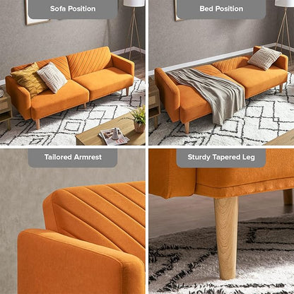 mopio 76.4" Futon Sofa Bed, Couch, Loveseat, Sleeper Sofa, Mid Century Modern Futon Couch, Sofa Cama, Couches for Living Room (Apricot Velvet)