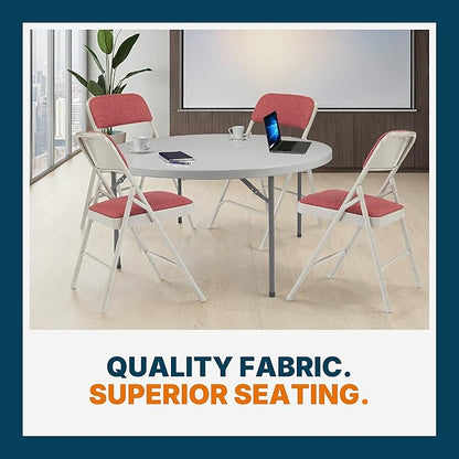 OEF Furnishings OEF2200 Series Heavy-Duty Premium Fabric Padded Upholstery Double-Hinged Folding Chairs (4-Pack, Crimson Red/Gray)