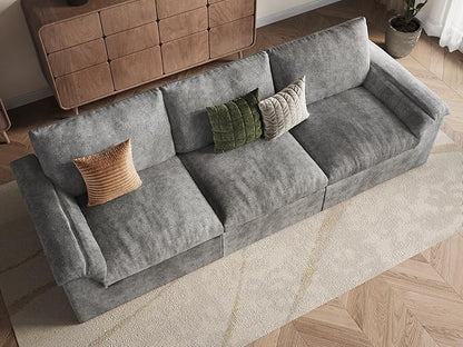 EASE MOOSE Oversized Boneless Couch for Living Room, Sectional Cloud Sofa, Modular Cloud Couch, 3-Seater Deep Seat Sofas with Pillow for Bedroom, Apartment, No Assembly Required, Chenille (Grey)
