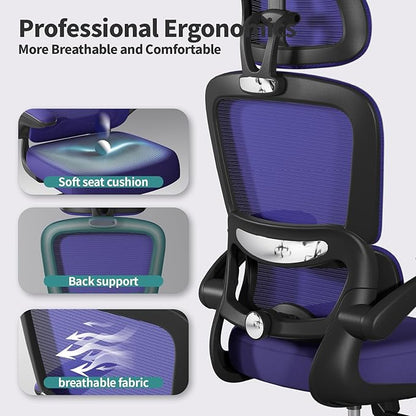 TRALT Office Chair Ergonomic Desk Chair, 330 LBS Home Mesh Office Desk Chairs with Wheels, Comfortable Gaming Chair, High Back Office Chair for Long Hours (Violet)