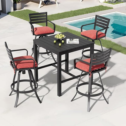 Pellebant Outdoor Bar Stools Set of 4 with Sunbrella Cushion, 29.5" Aluminum Swivel Bar Height Stool Chairs with Back & Footrest, Rust-Proof Patio Bartools for Deck Lawn Garden,Red