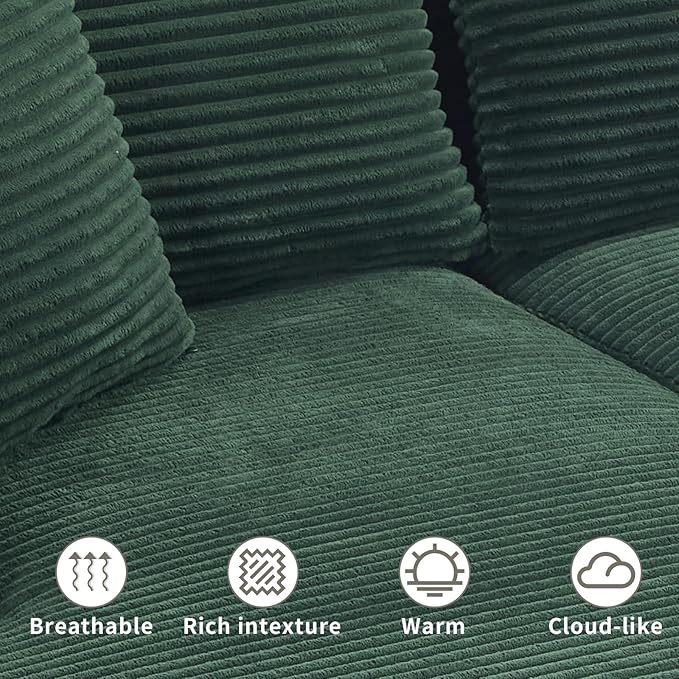 PELUMY 108.7" L-Shaped Modular Sectional Sofa with Oversized Chaise, Cloud Couch with Memory Foam, No Assembly Required Sleeper Sofa for Small Space Living Room, Apartment (Green, Corduroy)