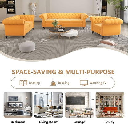 Living Room Velvet Sofa and Loveseat set, Mid Century Modern Upholstered Couch with Cushions, 2-Piece Home Sofa Furniture Sets, Comfy Tufted Chesterfield Couches for Living Room, Bedroom, Office