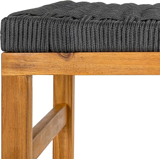 JONATHAN Y BSL1201B-SET2 Armand 30" Modern Coastal Backless Acacia Wood Outdoor Bar Stool with Woven Rope Seat, for Pool, Deck, Poolside, Light Teak/Grey (Set of 2)