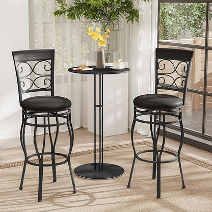 Giantex 30" Swivel Bar Stools Set of 4, Bar Height Bar Stools with Back, Upholstered PU Leather Seat, Footrest, Max Load 330Lbs, Vintage Metal Barstools for Kitchen Island, Dining Room, Pub, Black