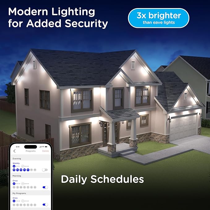 Enbrighten Vibe Eternity Accent Permanent Outdoor Lights for House, 50ft, 12 RGBWIC LEDs, Wide Spacing, 94lm, Tunable White, Everyday Eave Lighting, Smart App, Works with Alexa, Google Home, 85710