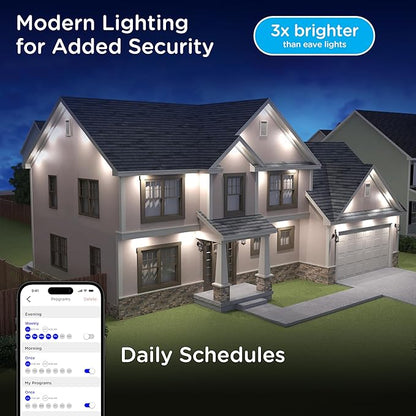Enbrighten Vibe Eternity Accent Permanent Outdoor Lights for House, 50ft, 12 RGBWIC LEDs, Wide Spacing, 94lm, Tunable White, Everyday Eave Lighting, Smart App, Works with Alexa, Google Home, 85710