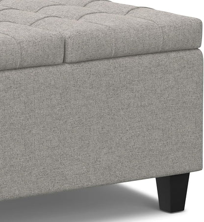SIMPLIHOME Harrison 30 inch Wide Transitional Square Small Coffee Table Storage Ottoman in Cloud Grey , Assembled, For the Living Room and Bedroom