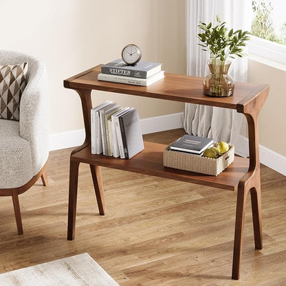 Tribesigns Wood End Table, Farmhouse Narrow Side Table with Storage Shelves, 2-Tier Slim Couch Side Table for Living Room, Long Bedside Table for Bedroom, Small Spaces, Rustic Brown