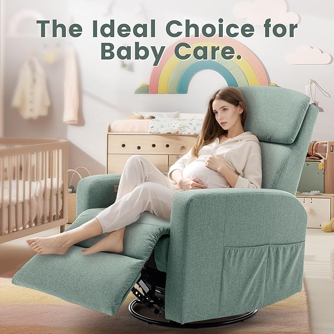 Power Swivel Recliner Chairs for Adults, Electric Glider Rocking Chair Nursery, Glider Recliner Nursery Chair with Classified Side Pocket, Nursery Rocking Chairs with USB and Type-C Ports
