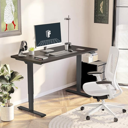 FLEXISPOT E6 Standing Desk Dual Motor 3 Stages Whole-Piece Electric 55x28 Inch Height Adjustable Home Office Desk (Black Frame + Black Desktop, 2 Packages)