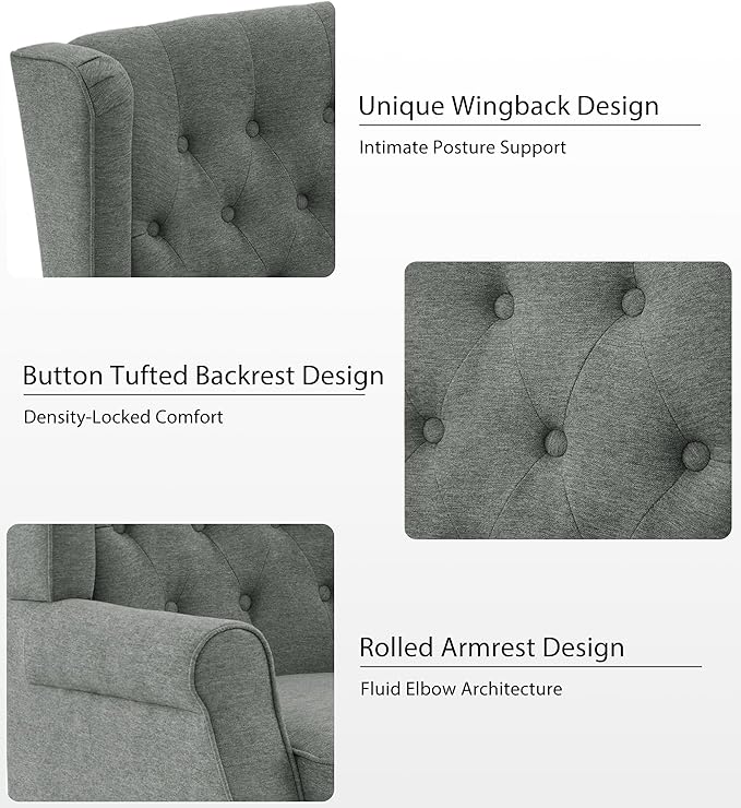 Lumibee High Back Accent Chair Set of 2,Upholstered Wingback Armchair with Solid Wood Legs for Small Spaces,Comfy Single Sofa Chair for Living Room,Bedroom,Office-Gray