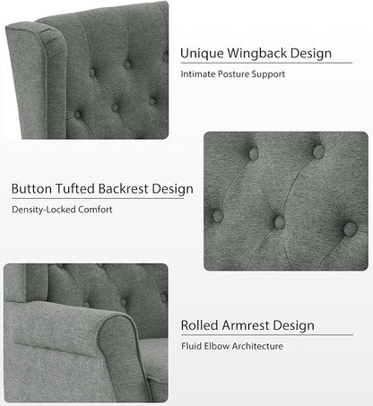 Lumibee High Back Accent Chair Set of 2,Upholstered Wingback Armchair with Solid Wood Legs for Small Spaces,Comfy Single Sofa Chair for Living Room,Bedroom,Office-Gray